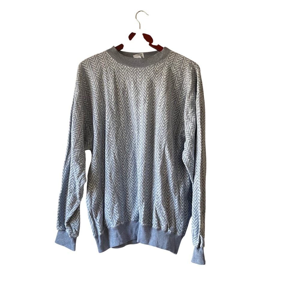 NWT vintage Blue Herringbone Textured Terry cloth Knit‎ Pullover Sweater Mens XL